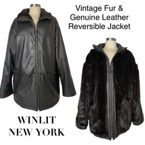 Vintage Reversible Fur & Leather Coat Reversible Fur Coat Black Leather